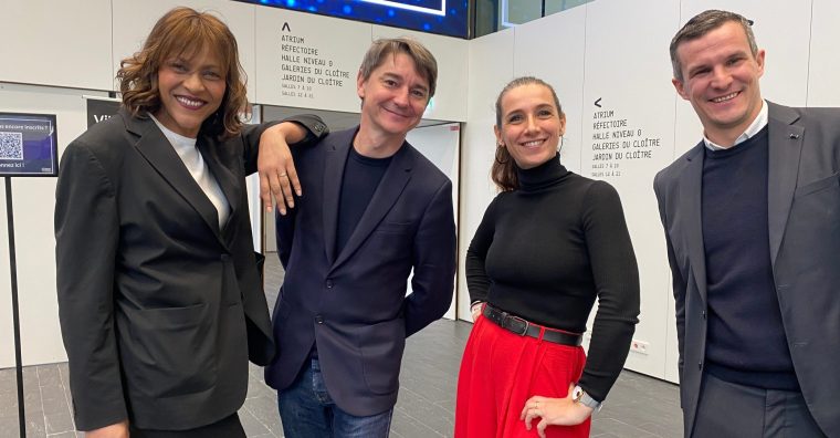 Paoline Ekambi, marraine de Sport Unlimitech Rennes, ancienne capitaine de l’équipe de France de Basketball ; Sébastien Sémeril, vice président en charge de l’économie et de l’emploi, Rennes ville et métropole ; Perrine Beauvois, directrice de projet Jeux olympiques et paralympiques 2024 ; Romain Danzé, parrain de Sport Unlimitech Rennes, ancien joueur, ambassadeur et directeur de la section féminine, Stade Rennais ©S.Se7Jours