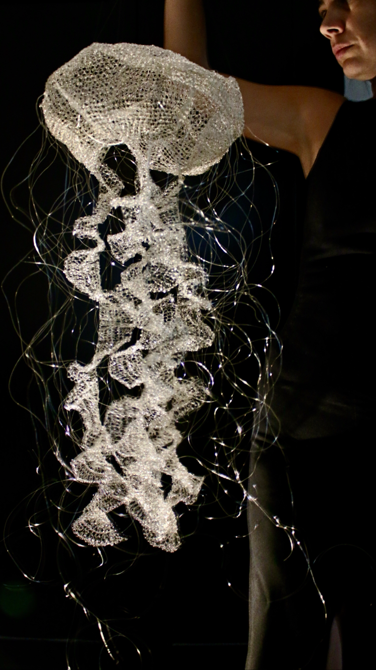 Méduse, dentelle au crochet, fil de cuivre argenté - Marie-Serge Coïc