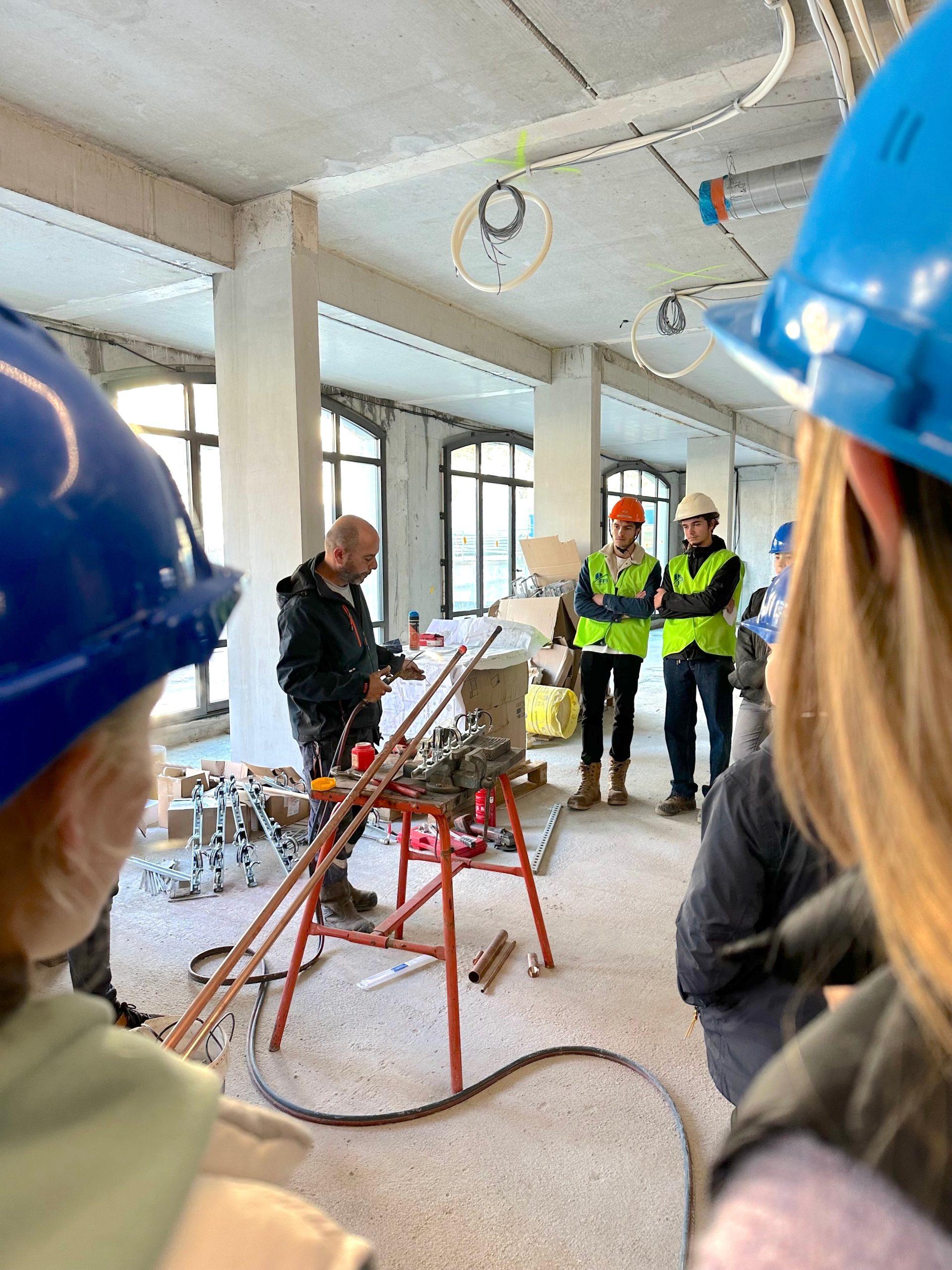 Démonstration d’une soudure par l’entreprise Mahey, sur le chantier du Grand Hôtel de Courtoisville
