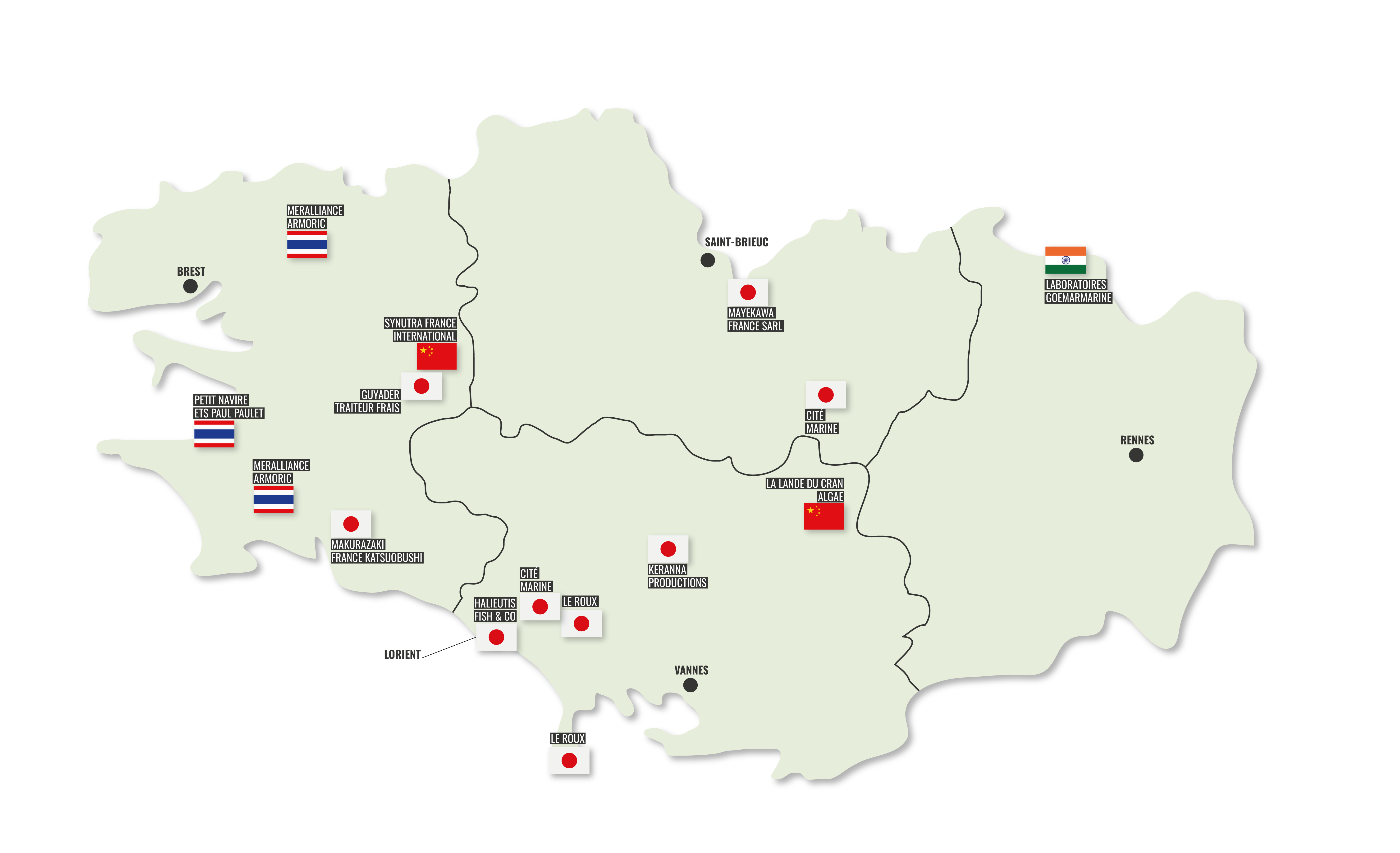 Si la part exacte des investissements en provenance d'Asie reste difficile à définir, treize entreprises bretonnes ont attiré des investissements asiatiques majeurs dans l’agroalimentaire.