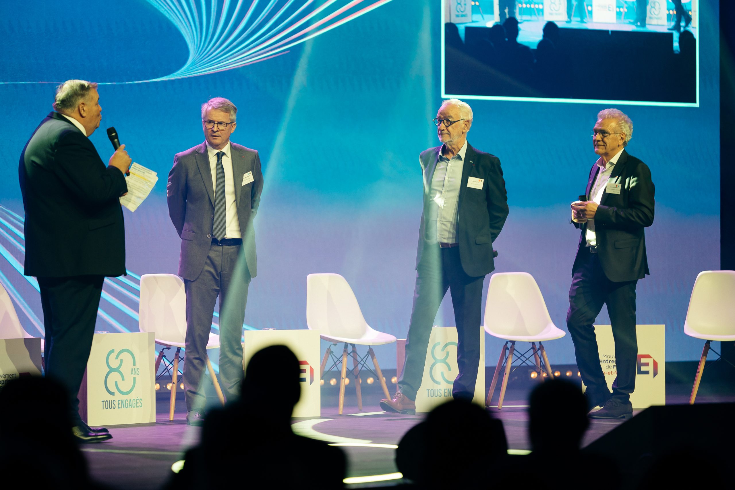 Trois anciens présidents du Medef d'Ille-et-Vilaine ont rappelé les moments marquants de leurs mandats respectifs : Hervé Kermarrec (actuel président du Medef Bretagne), Joël Chéritel et Patrick Caré.